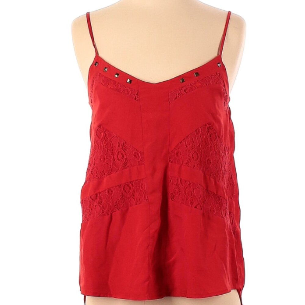 Margo & Sebastian Women's Red Lace Trim Cami Studded Tank Top High/Low Back SzM